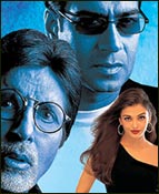 Amitabh Bachchan, Ajay Devgan and Aishwarya Rai in Hum Kisise Kum Nahin