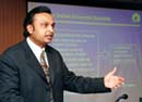 Anil Ambani, MD, RIL, makes a presentation on financial results