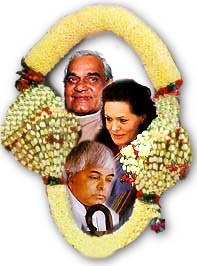 Sonia Gandhi, A B Vajpayee, Laloo Yadav framed in a galand